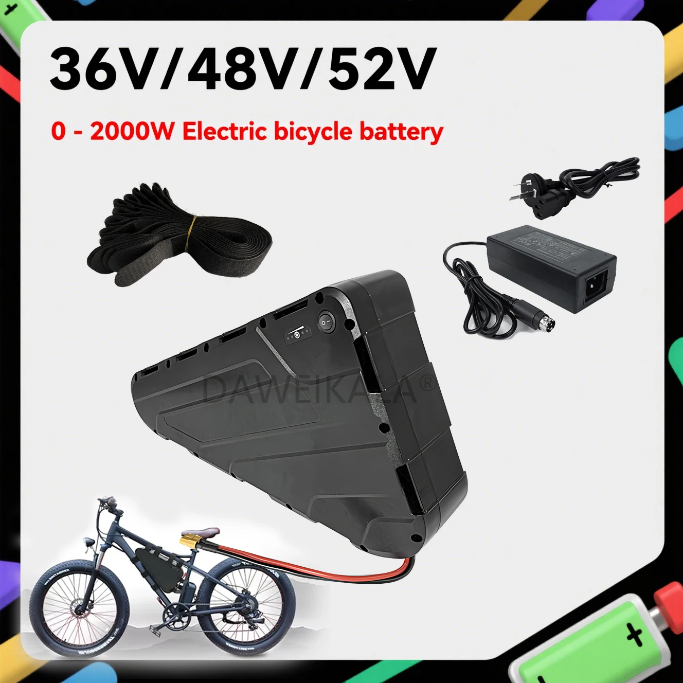 

Triangle Ebike Battery 48V 25AH 52v Battery Electric Triangle Lithinum ion Battery High Capacity for 1800W 1500W 1000W Motor