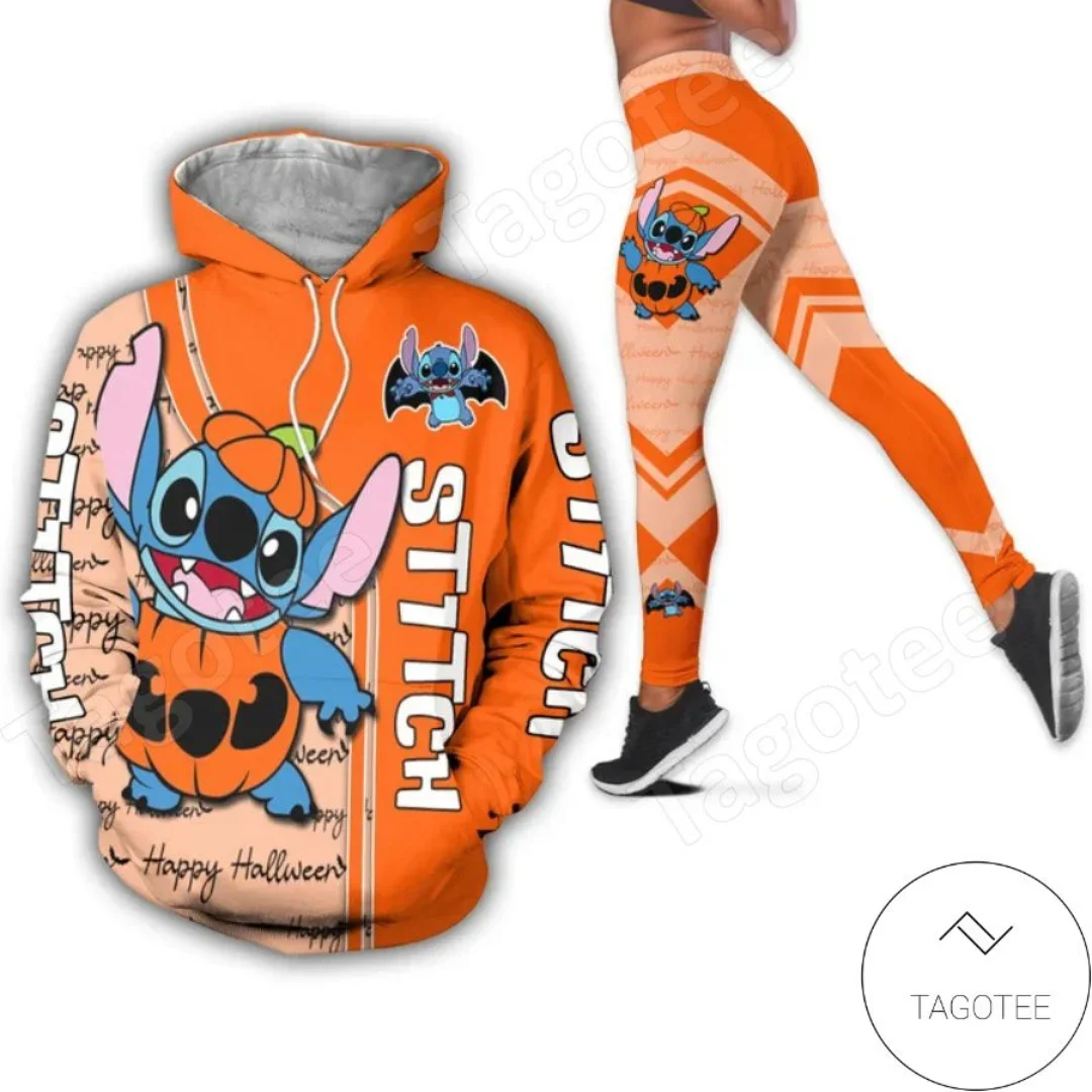 2024 Disney Stitch Christmas 3D Hoodie And Leggings Set Women\'s Disney Mickey Yoga Sweatpants Hoodie Fashion Sports Suit