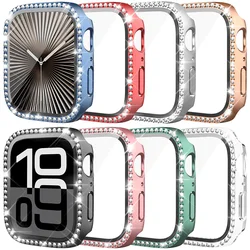 Glass+Diamond Cover For Apple watch case 46mm 44mm 42-41mm 45mm 40mm Bling Bumper Protector iWatch series 10 9 8 7 6 5 4 se case