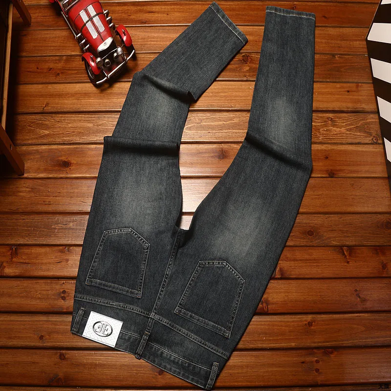 High-End En Modieuze Bedrukte Jeans Heren Slim Fit Skinny Koreaanse Stijl Trendy Blauwe Retro Jeugd Lichte Luxe Lange Broek