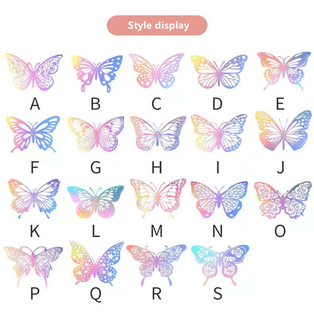 12 Pieces 3D Hollow Butterfly Wall Sticker Bedroom Living Room Home Decoration Paper Butterfly