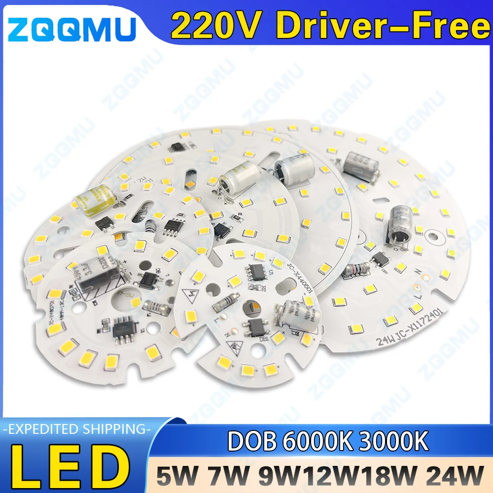 LED 5W 7W 9W 12W 18W 24W SMD2835 DOB AC220V Chip Board Downlight 3000K 6000K Warm White Driver Free Bulb for Home Lighting