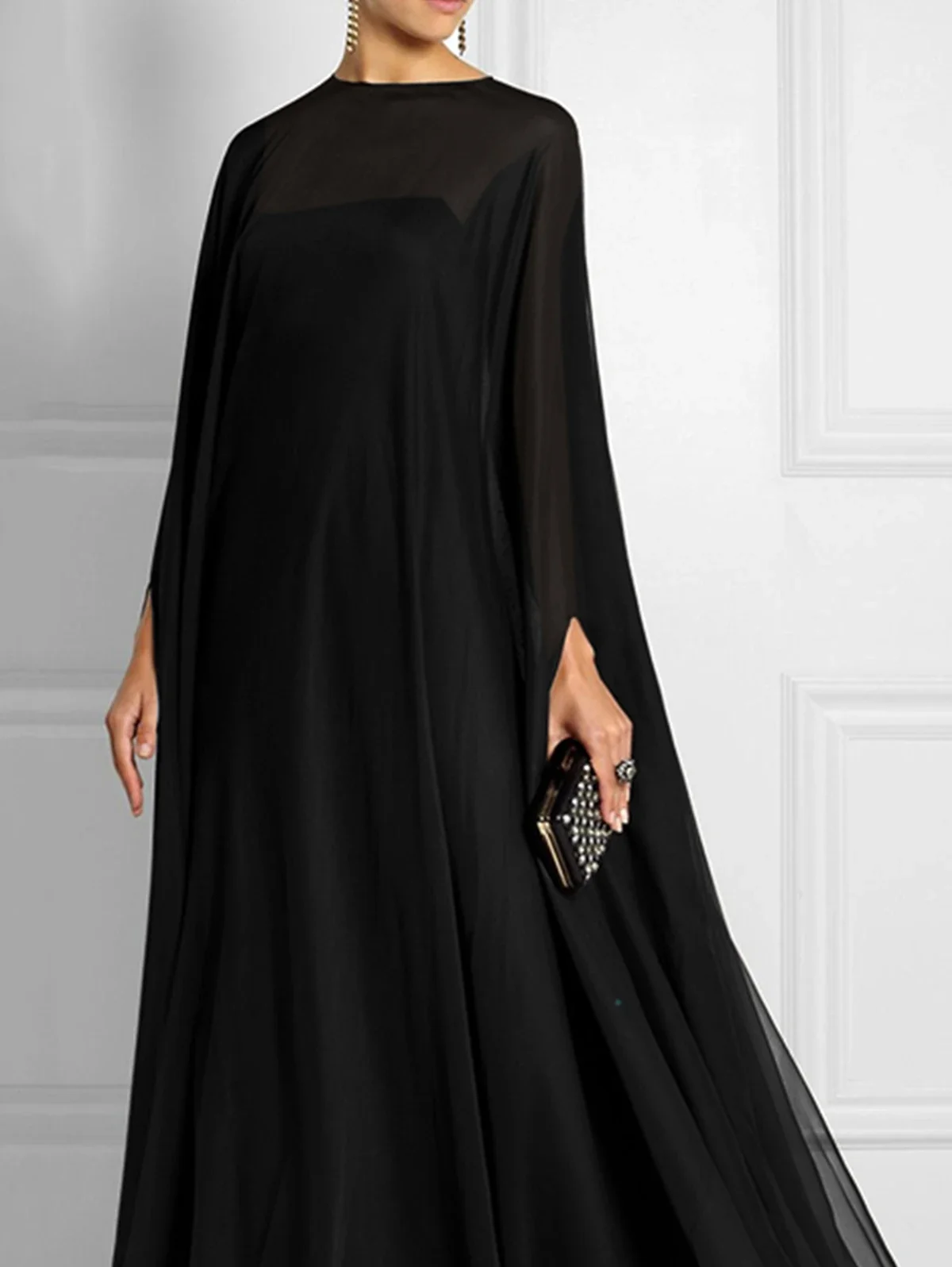 Spring Summer Fashion Dress Solid Color Shawl Evening Gown Long Maxi Dresses for Women Dolman Sleeve Floor-length Flowy Dress