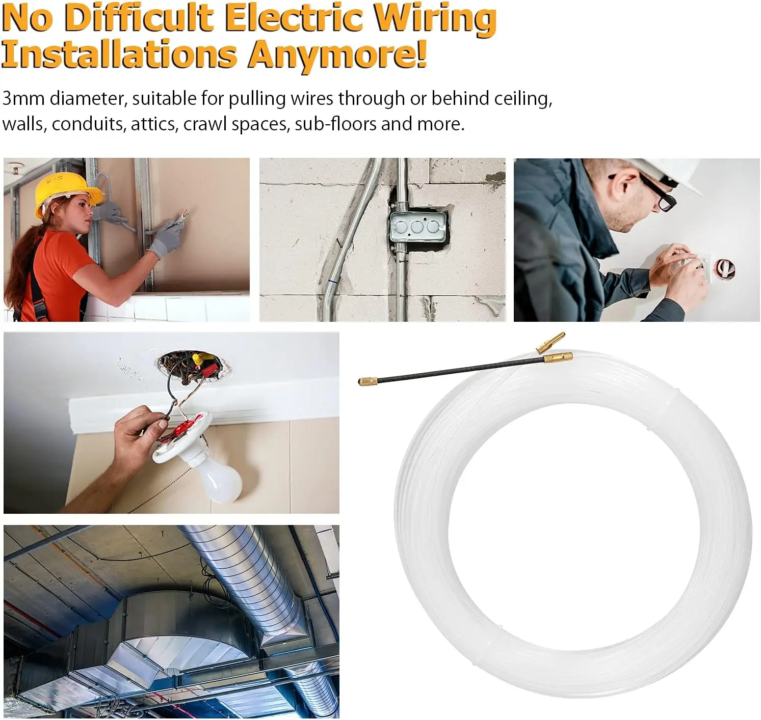 3/4mm 5/10/15/20/25/30m Universal Wire Puller Durable Nylon Threading Device Practical Electrician Cable Threading Tool