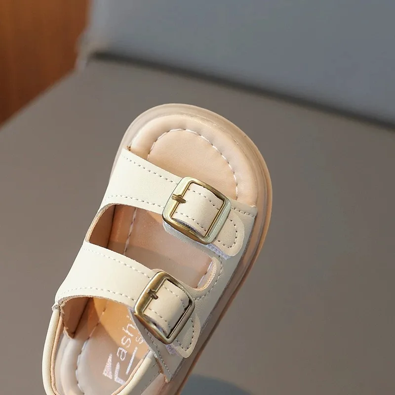 여아 여름 샌들, 리본이 달린 캐주얼 솔리드 컬러 프린세스 플랫 바닥, 노출된 발가락 로우 컷, 솔리드 컬러 소재, 미끄럼 방지 봇