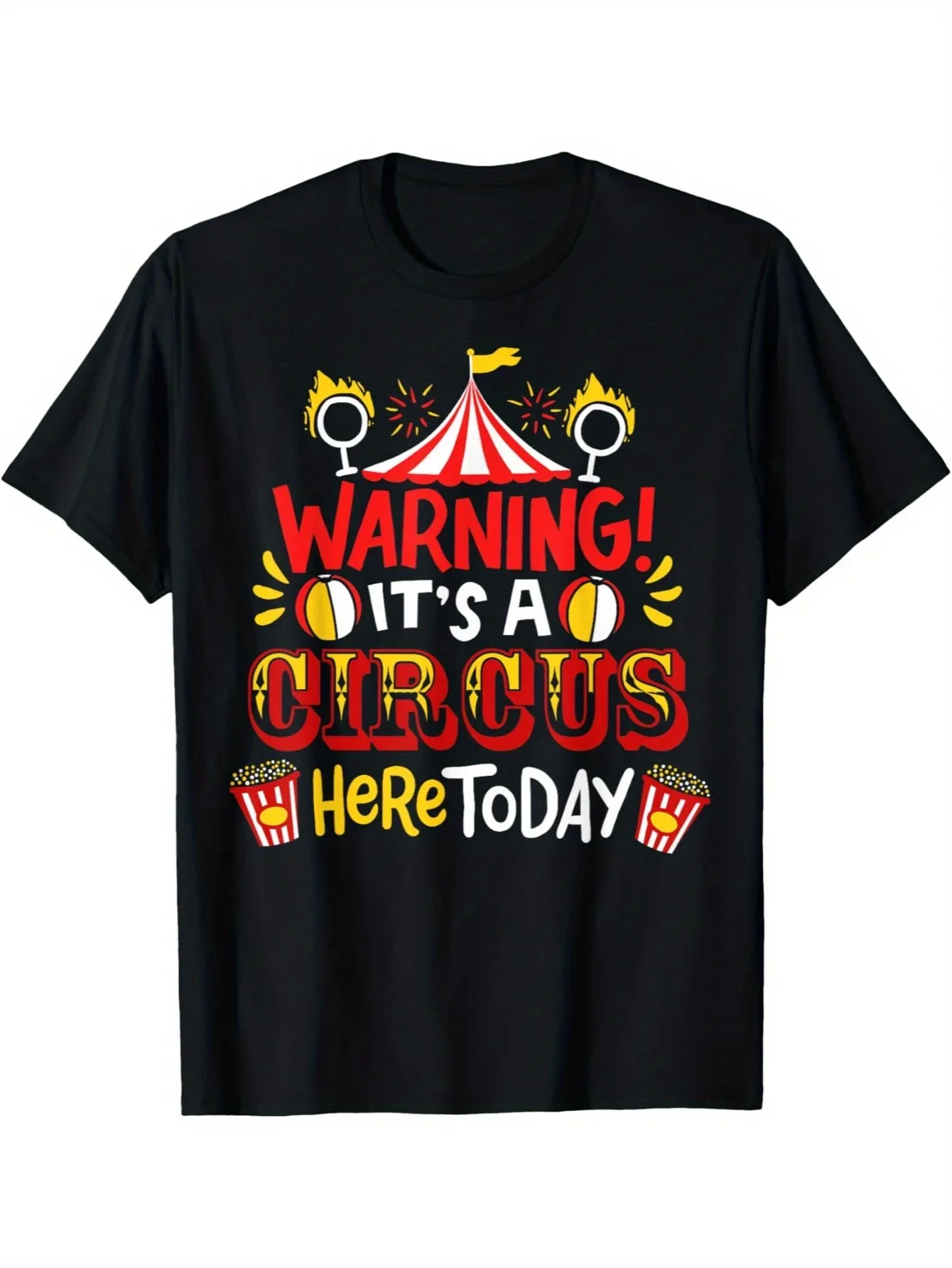 New Men'S Black Summer T-Shirt Featuring a Circus Theme