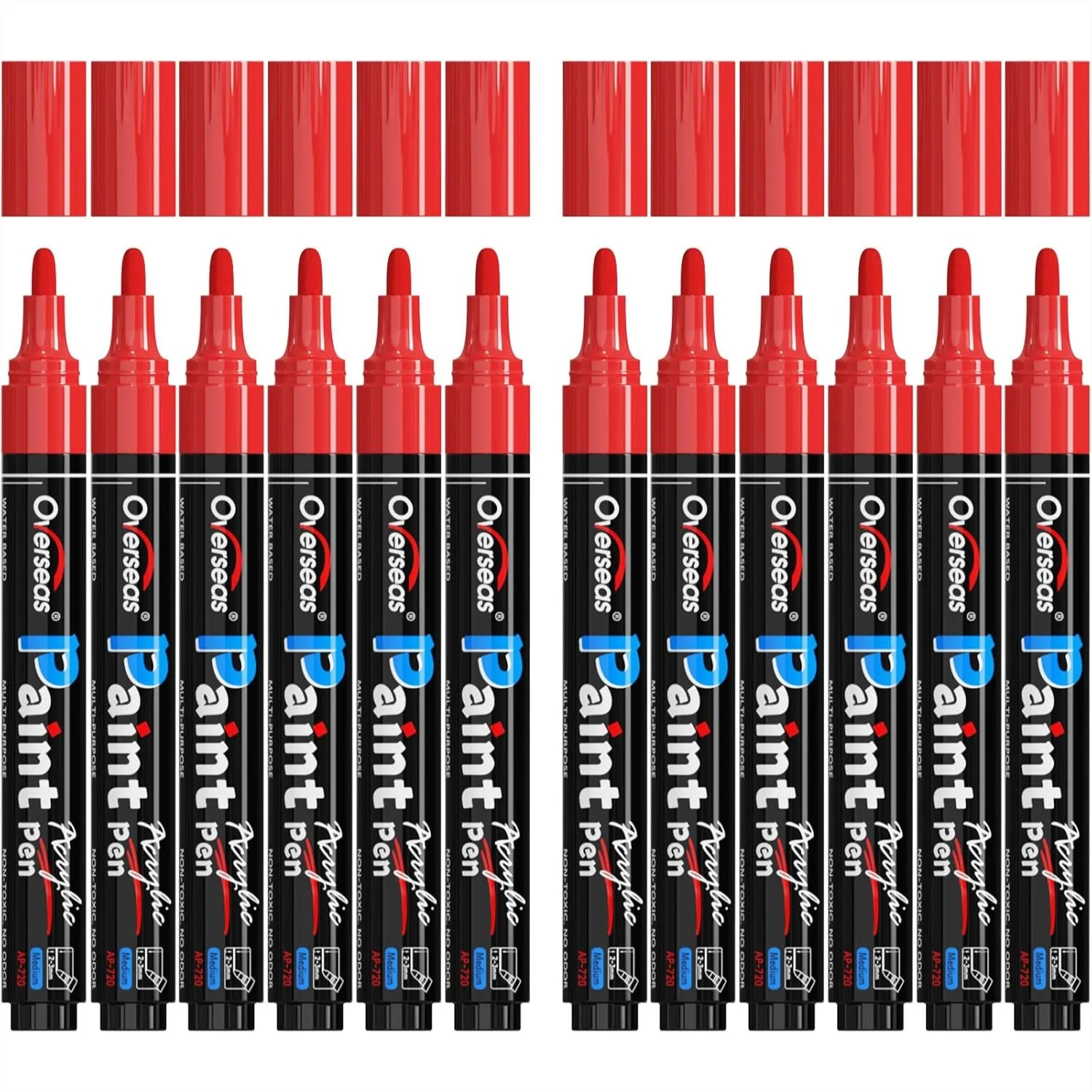 

12 Pack Red Acrylic Paint Markers with Medium Tip for Rock, Wood, Metal, Glass, Canvas, Fabric, Plastic