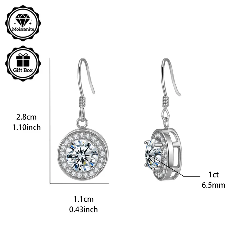 LAMVOICE Designerartikel von hoher Qualität, Valentinstag, Geschenk für Tochter, hypoallergene 2-Karat-Moissanit-Ohrringe