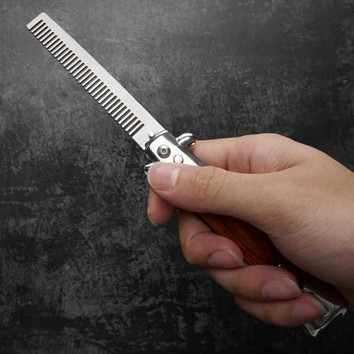Imagen 2 del producto Peine plegable de acero inoxidable para hombre, cepillo automático para cortar el pelo, accesorios de bolsillo para el pelo, 1 unidad