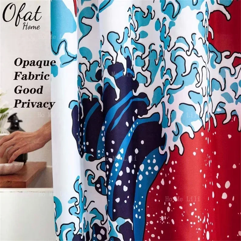 Red Blue Monster And Giant Wave Shower Curtain Bathroom Decor Is Waterproof And Washable