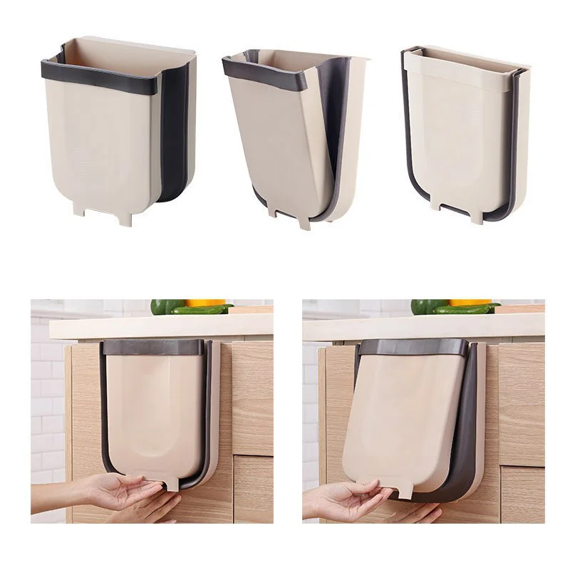 Wall Mounted Folding Waste Bin Kitchen Cabinet Door Hanging Trash Bin Car Garbage Trash Can for Bathroom Toilet Waste Storage