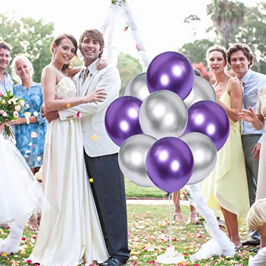Purple Metallic Balloon and Silver Metallic Balloons for Birthday Retirement Bridal Shower Congrats Graduation Wedding Annivear