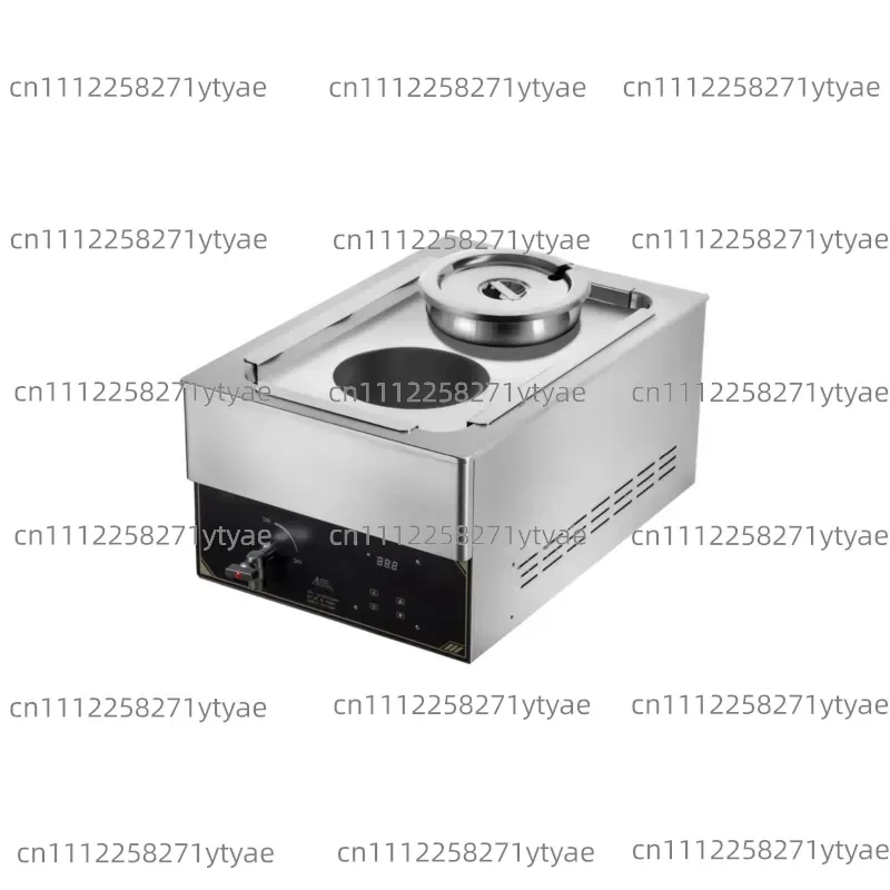 Electric commercial 14-liter heated soup pot with 2 round pot trays, stainless steel cafeteria soup warmer