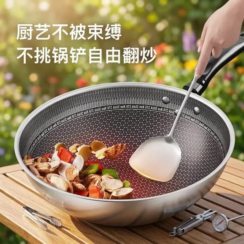 410 Stainless Steel Honeycomb Frying Pan Induction Cookware Non Stick Wok Kitchen Cooking Utensils For Gas Stove Induction