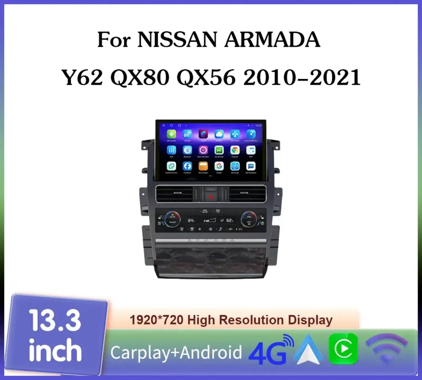 

13.3 Android For Nissan Patrol Y62 Armada 2010-2023 Car Radio Stereo GPS Screen