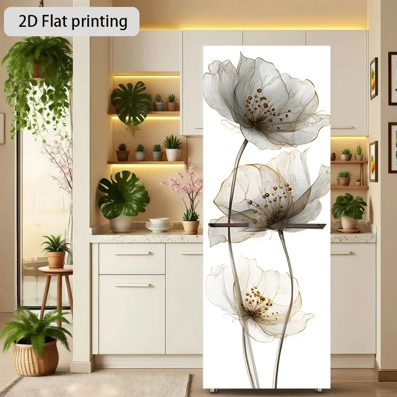 1pc of Refrigerator Sticker, 60×180 Cm, Featuring a Design of Three Branches with Ink Flowers, Self-Adhesive Wall Decoration S