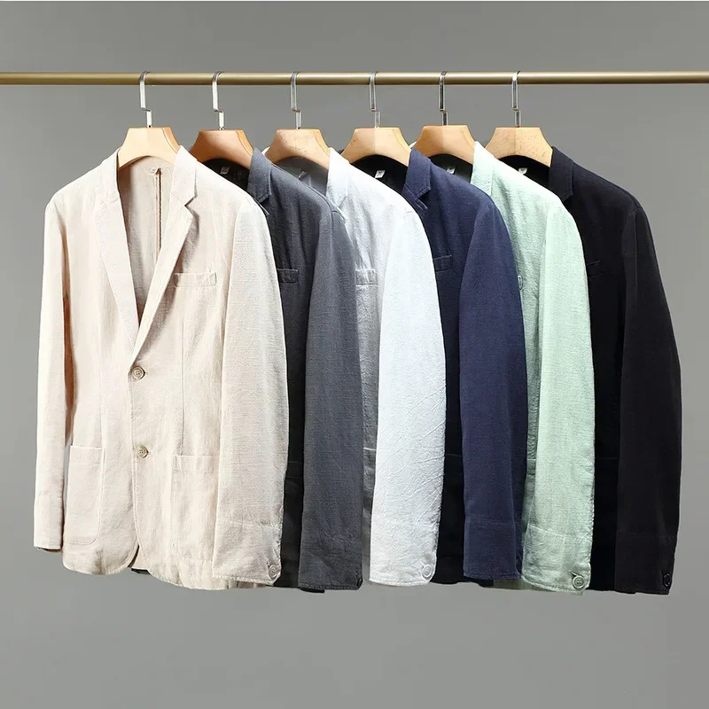 70% Ramie 30% Linen Men's Blouse Spring Fall Fashion Solid Color Pocket Casual Suits Japan Style Healthy Breathable Premium Tops