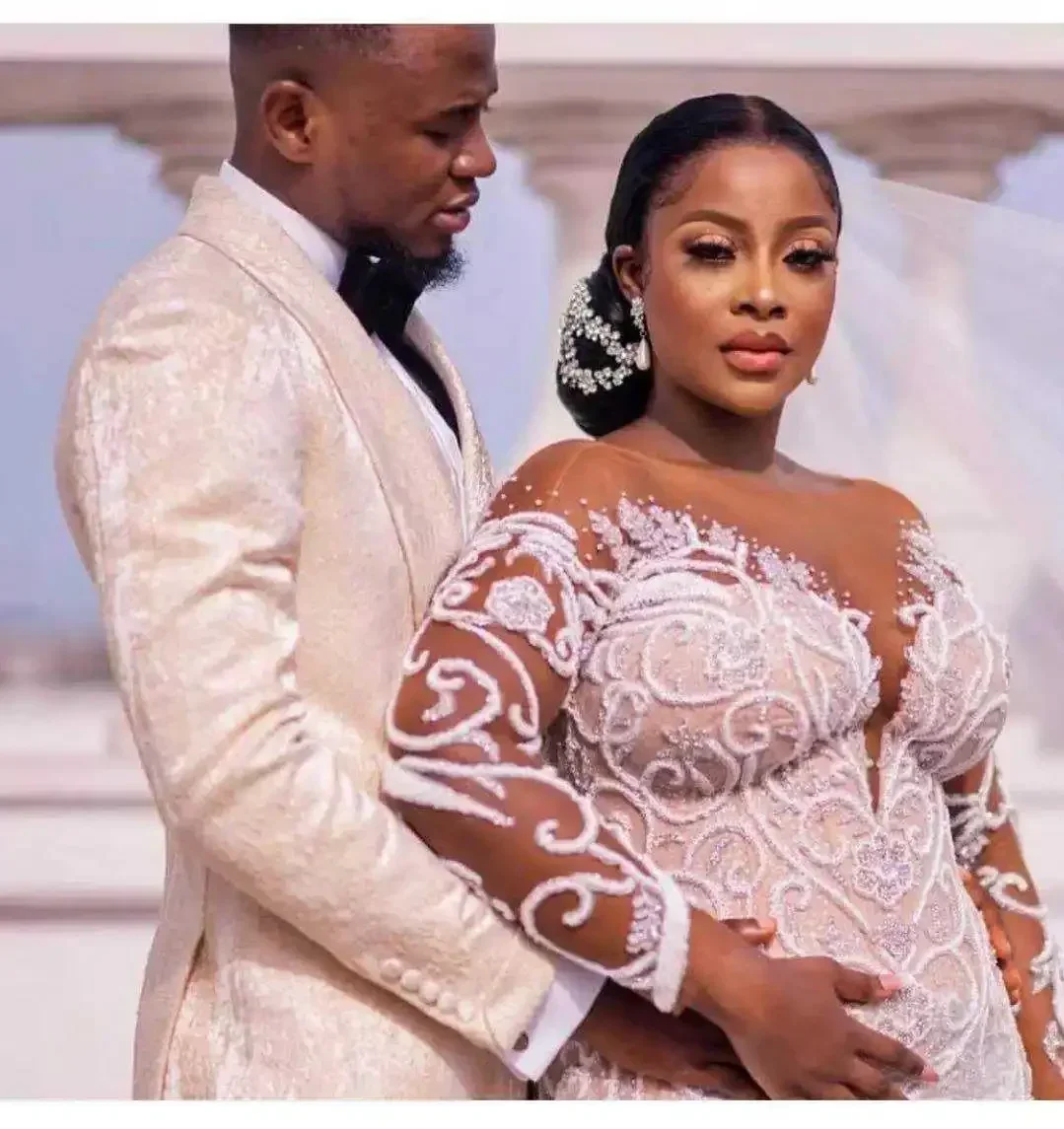 Robe de mariée africaine personnalisée en dentelle sirène détachable, manches longues, personnalisation