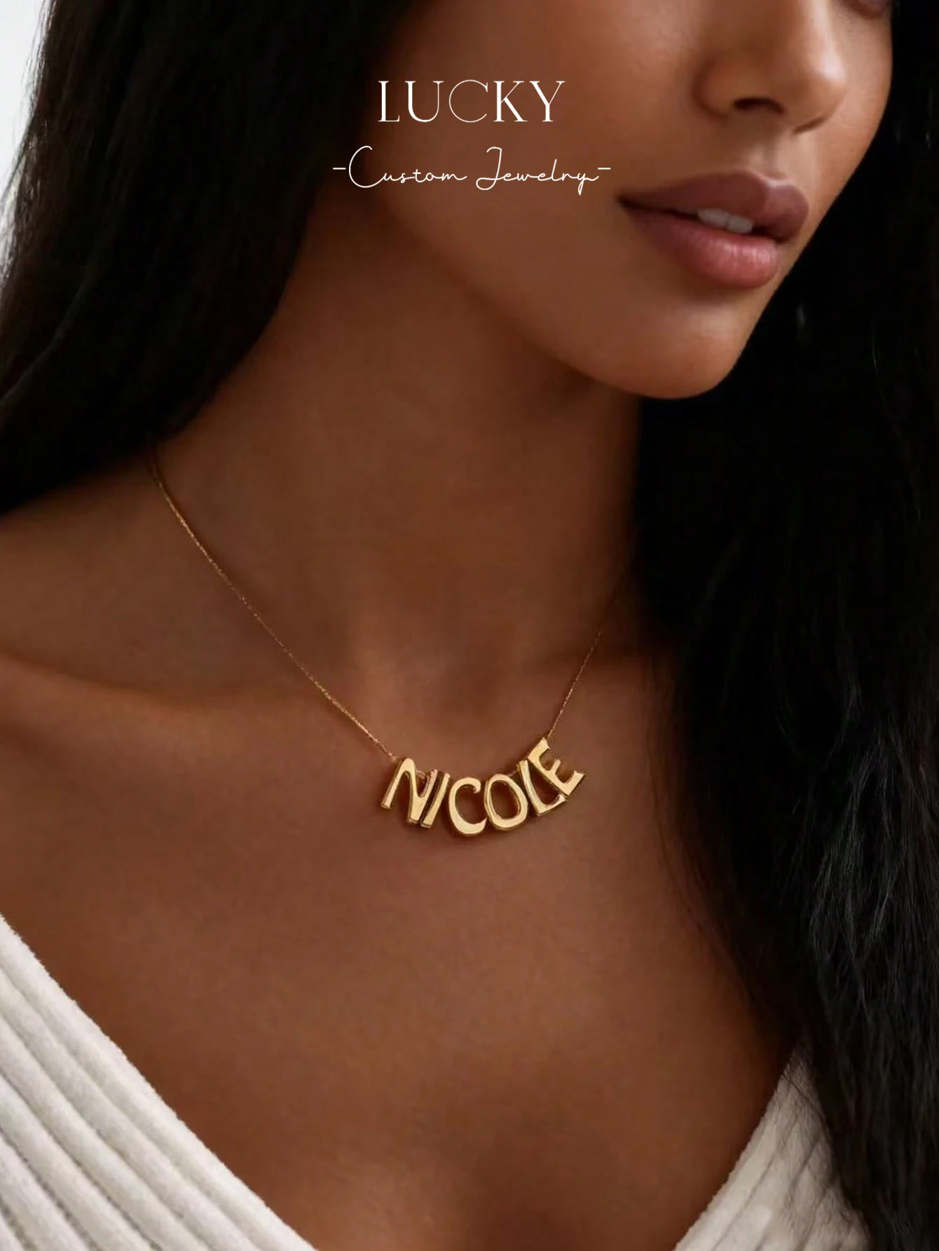 1 DIY custom women's name multi letter necklace, length 45 centimeters, customizable name, simple daily style, product includes view 4