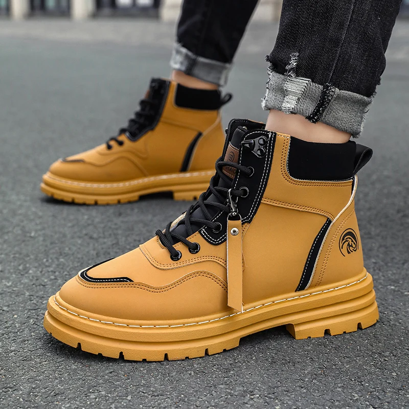 Men's casual boots four seasons breathable light soft sole comfort outdoor work boots fashion youth Joker walking high top boots