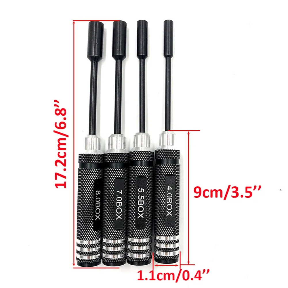 4Pcs Hex Nut Driver Socket Set 4mm 5.5mm 7mm 8mm Metal Screwdriver Wrench Kit For RC Car Helicopter Airplane Boat Hobby Tools