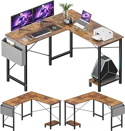 Modern L-Shaped Computer Desk Corner PC Laptop Table Study Office Workstation, Gaming Desk with Monitor Stand &Storage Bag