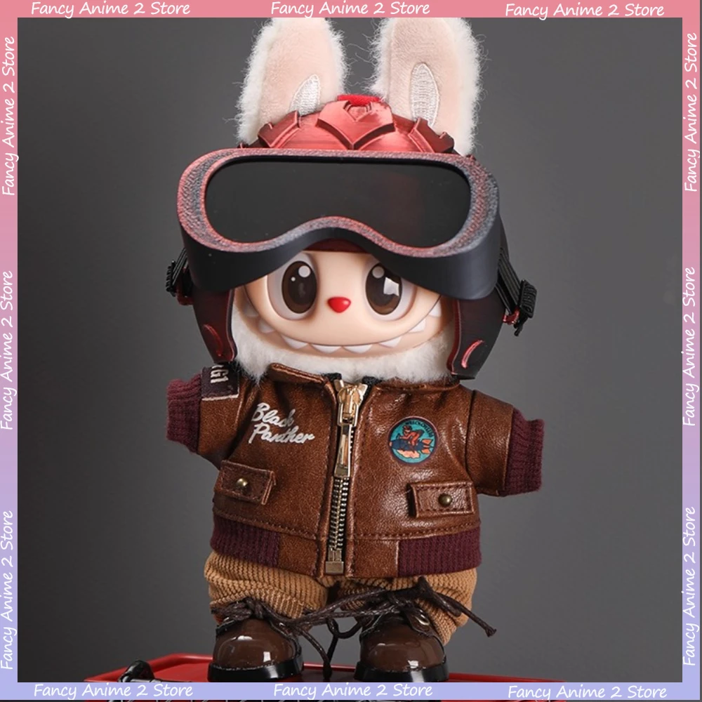 

Retro American-style Pilot's Labubu Doll Clothing Set Leather Jacket Trousers Shoes and Helmets Fashion Doll Clothing Accessorie