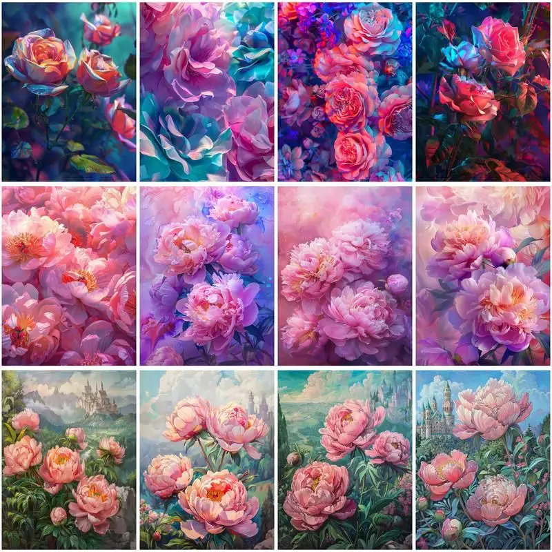 CHENISTORY DIY 40x50cm Frame Paint By Number Peony Flower For Adults Picture By Numbers Acrylic Paint On Canvas Home Decoration