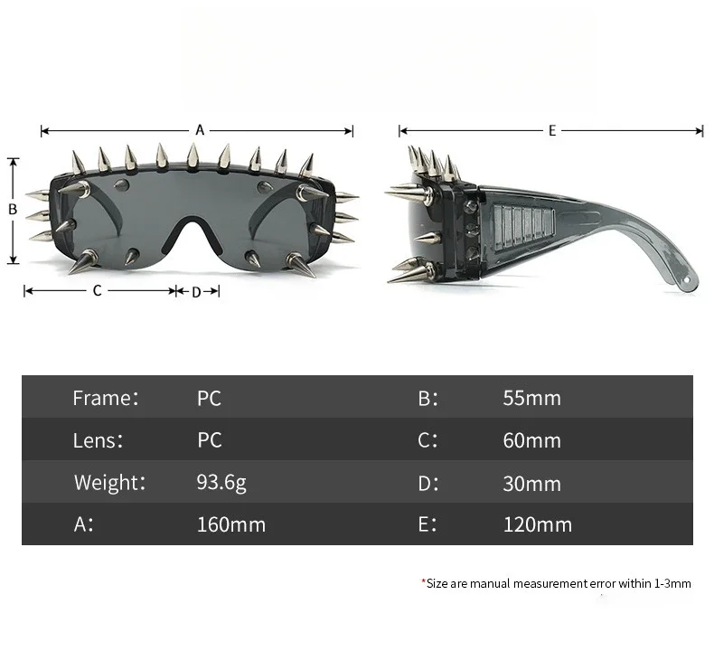 Steampunk Y2K Sonnenbrille mit großem Rahmen und Nieten für Damen und Herren, Vintage Punk Luxusmarke Designer Sonnenbrille Trend Einteilige Gläser – Detail 5