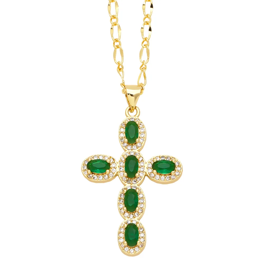 Fashion Personality 1 Piece Necklace Elegant Women\'s Micro Inlaid Colorful Round Zircon Cross Necklace