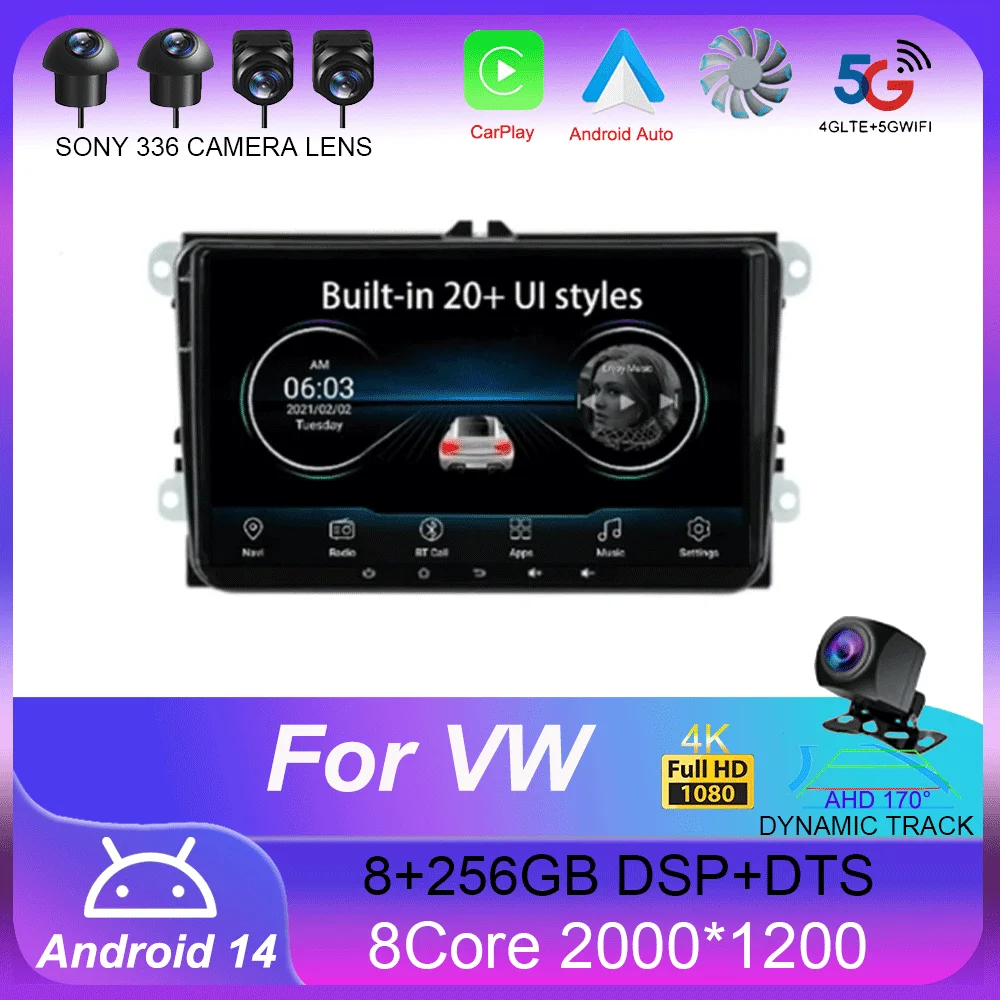

9“ Android 14 Car Radio For VW/Volkswagen/Golf/Polo/Tiguan/Passat/B7/B6/Seat/Leon/Skoda/Octavia GPS Navigation Multimedia Player