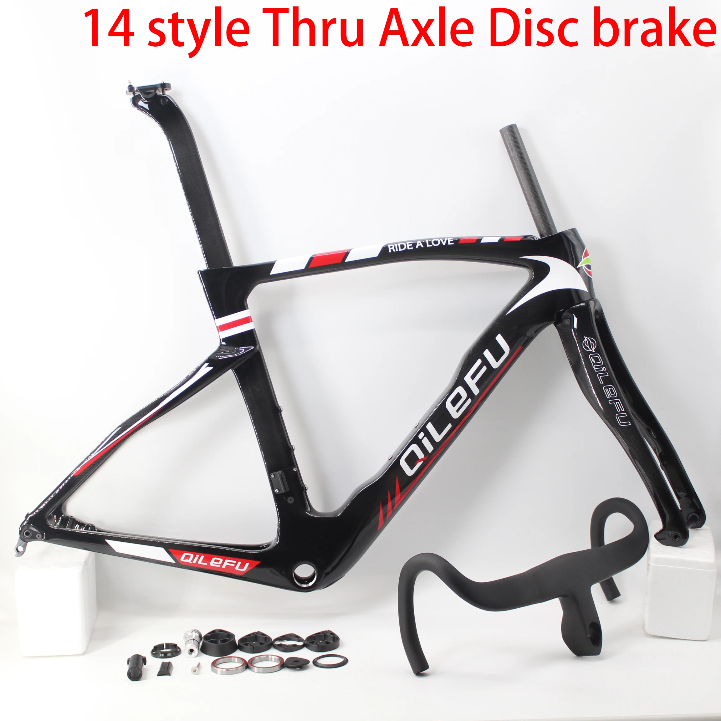 

Newest 700c 14 Style Fully hidden line Thru Axle Disc Brake Road Bike 1K Full Carbon Fibre Bicycle Frame Carbon Handlebar Fork