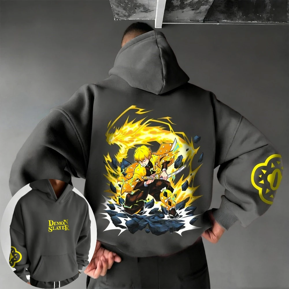 

Demon Slayer Men's Hoodie Sweatshirt Agatsuma Zenitsu Anime Spring Autumn Winter Boy Harajuku Long-sleeved Parent-child Outfit