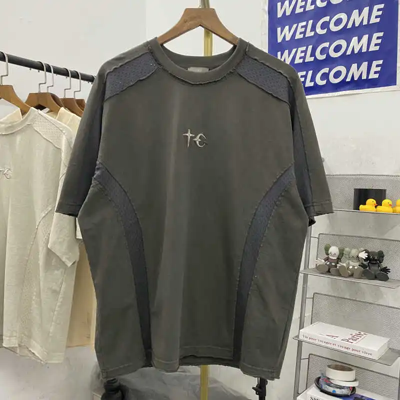 

Футболка Thulub24SS Heavyweight Patchwork Me ort Sve с вышивкой Star Moon Youth Faion, дышащий летний топ