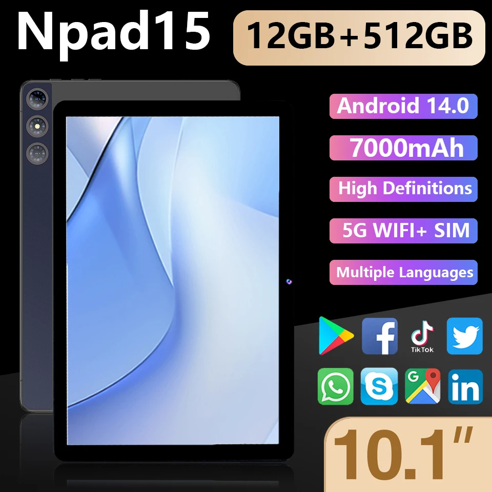 

2025 НОВЫЙ оригинальный планшет Npad 15 10,1 дюйма HD Android 14 12 ГБ + 512 ГБ 7000 мАч 5G Dual SIM WiFi GPS Tablet PC Бесплатный набор из шести предметов