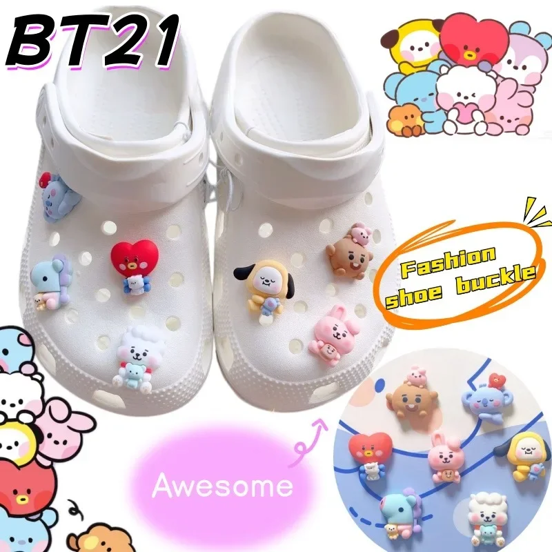 New BT21 Cooky Hole DIY Creative Accessories Cartoon Cute Shooky Mang Chimmy Shoe Buckle 3D Shoe Flower Decoration Removable