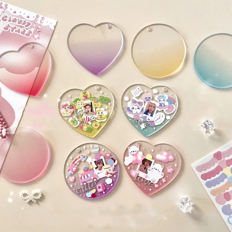 DIY Anime 50MM Transparent Acrylic Blanks Discs Keychains Kits Heart Acryl Handmade and Creativity Keychain Tags