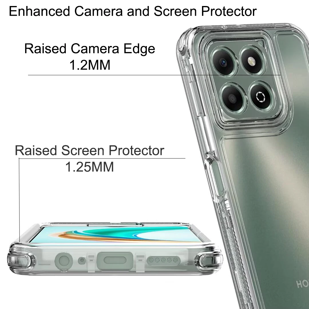 for Honor X6B Phone Case,Crystal Clear 3 in 1 Shockproof Transparent Cases Hard Bumper Soft TPU Protective Cover For Honor X6B