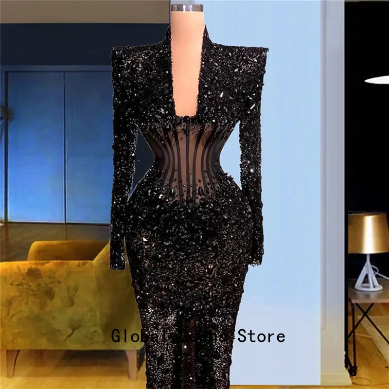 

Luxury Dubai Black Crystals Evening Dresses 2025 Middle East Prom Gowns Beading Birthday Party Gown Formal Customized