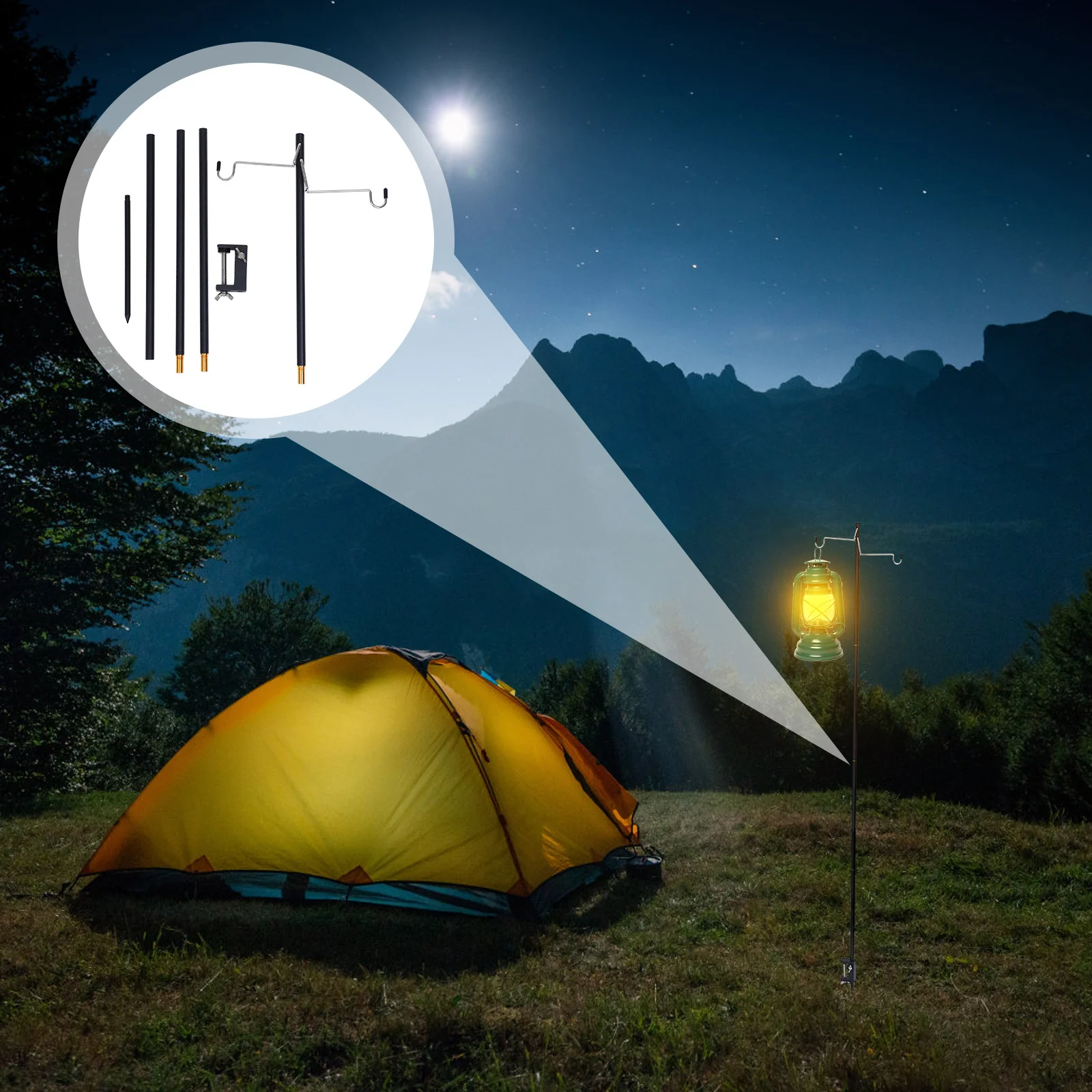 

1 комплект, складная подставка для лампы из алюминиевого сплава, портативная стойка для кемпингового освещения, держатель для уличного фонаря, легкий съемный для пеших прогулок