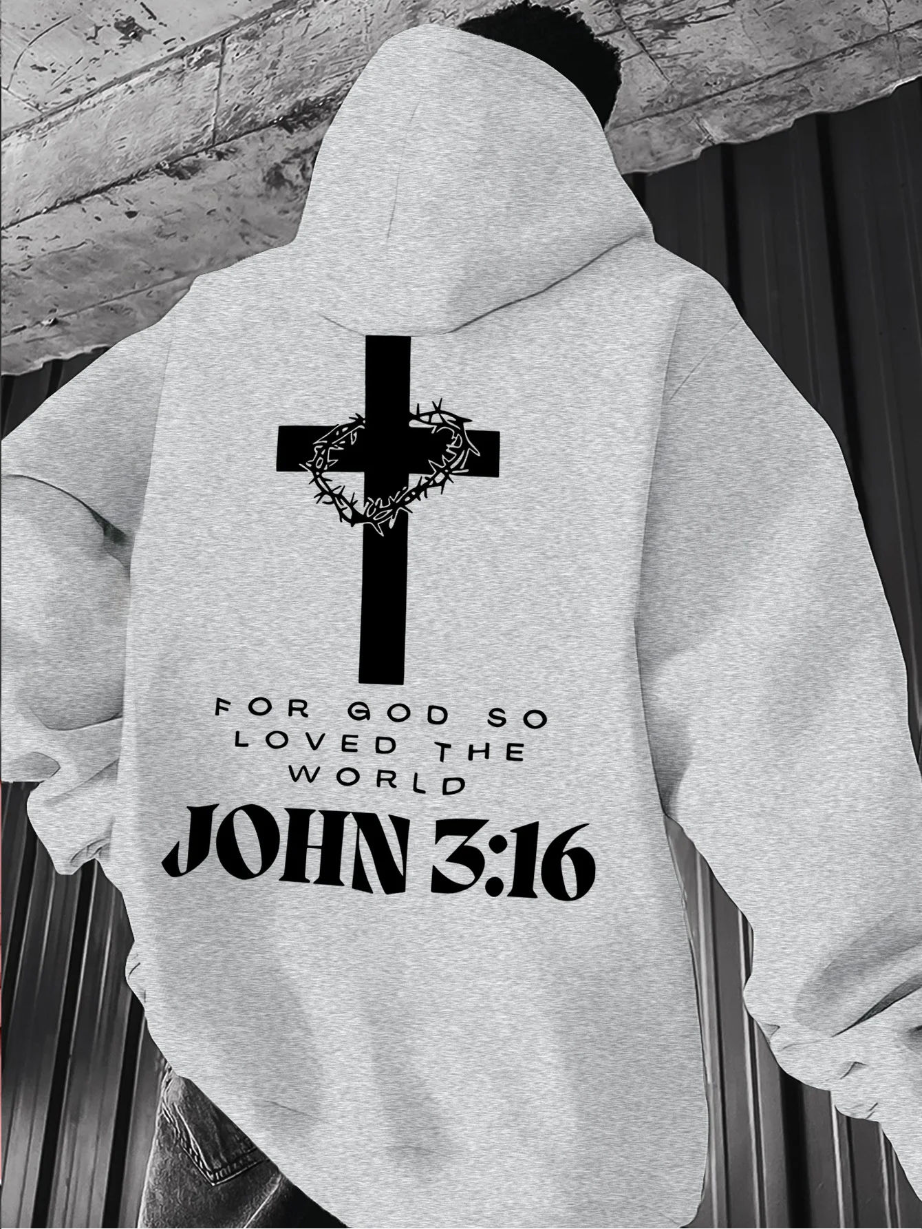 Übergroßer Christlicher Kreuz-Hoodie mit Aufschrift "Johannes 3:16" Herren Hip-Hop Sport Streetwear Lässiger Fleece-Pullover – Detail 9