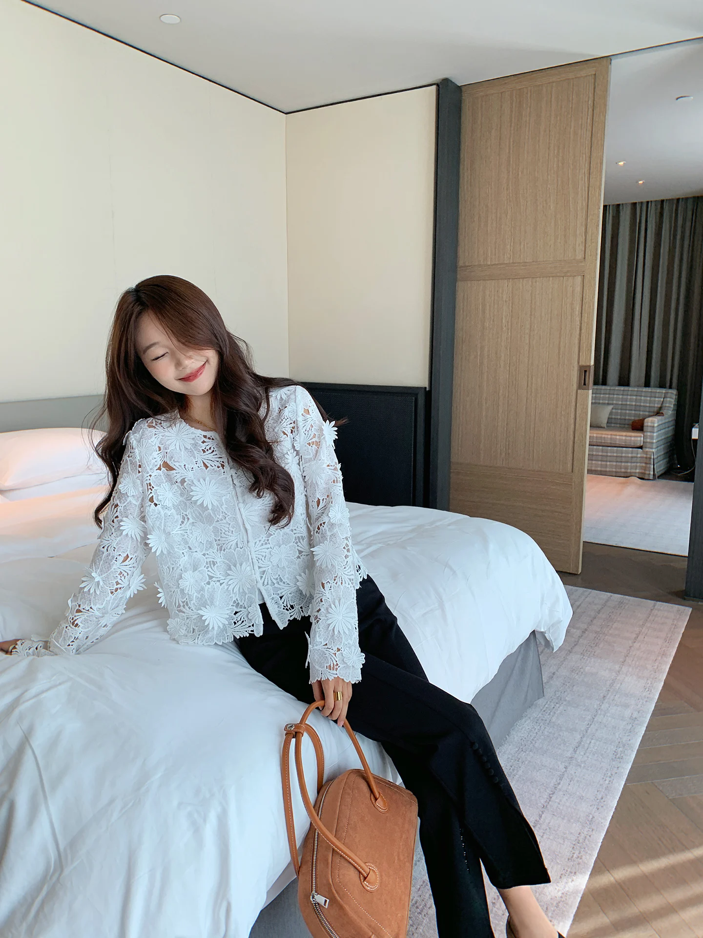 Bla Casual Commute Women's Pants High Waist Flared Leg Button Front Slit Nine-Tenths Length Spring Autumn Versatile Bla T...