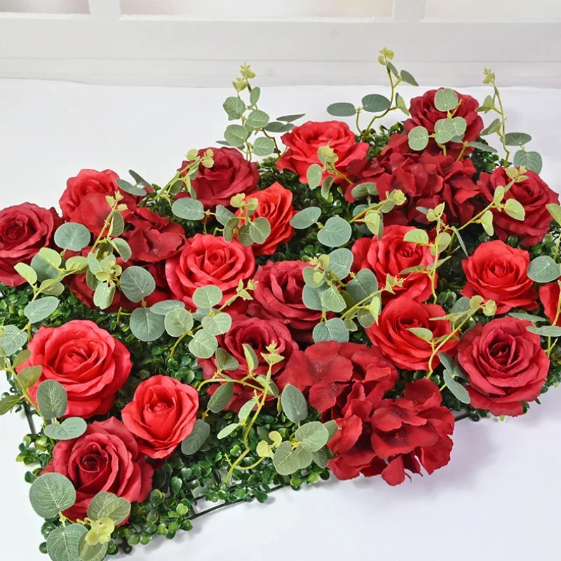 60CM Wedding Flower Arrangement Artificial Outdoor Flower Wall Three-dimensional Background Wall Decoration Eucalyptus Leaf Rose