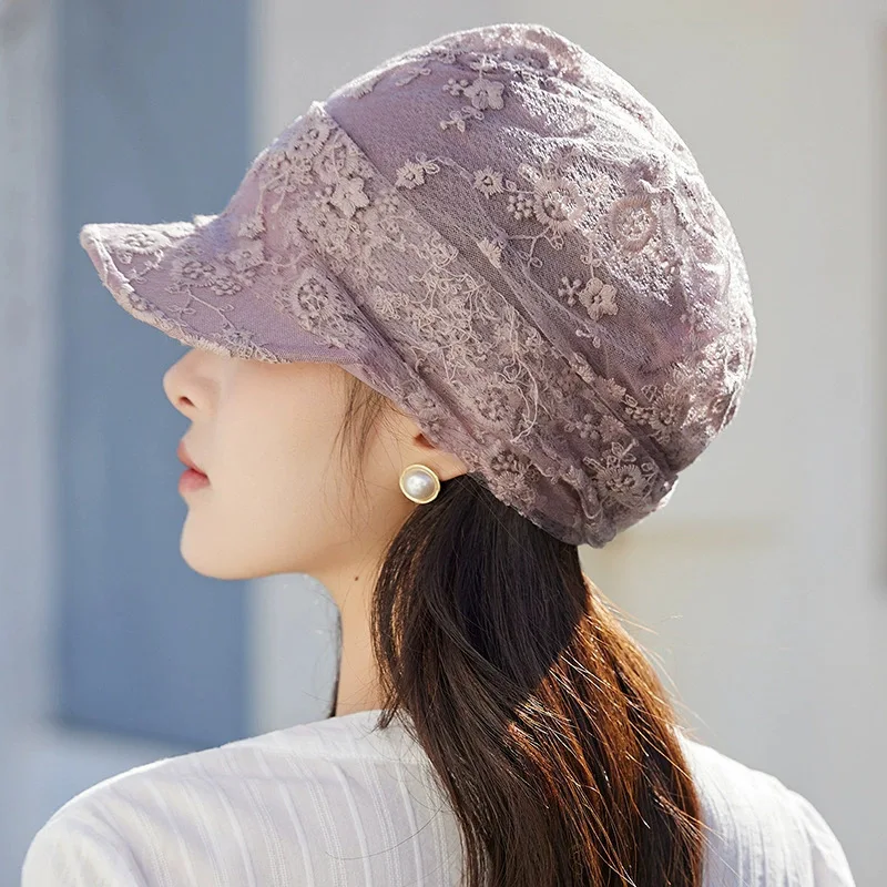 

Fashion Versatile Women’s Lace Mesh Hat - Spring Summer Beret & Octagonal Youth Cap