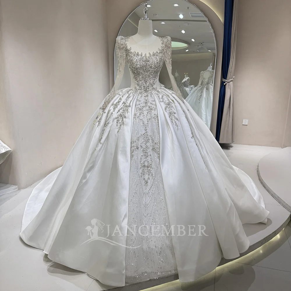 

Customized Ball Gown Church Wedding Dress Long Sleeves Sequin Crystal Bridal Dresses Princess Wedding Gowns свадебное