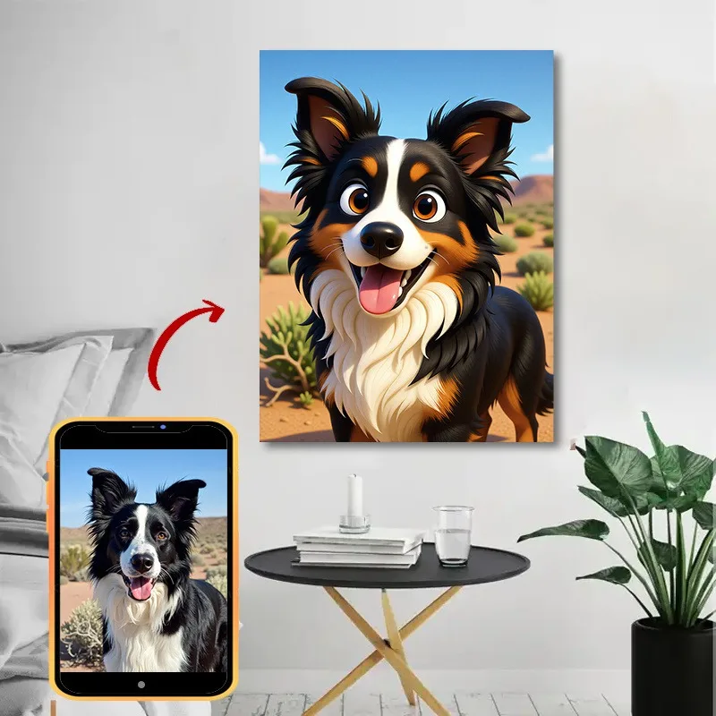 2D Flat ,  Personalized Custom unframed Dog Cartoon Portrait Poster - Personalized Pet Cartoon Artwork, Sentimental Keepsake