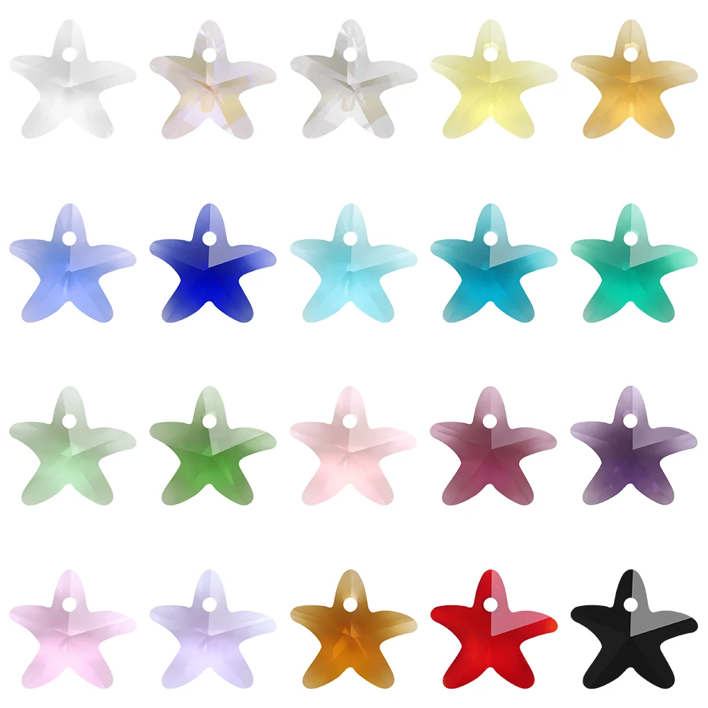 20Pcs/Lot 14mm Multicolor Crystal Glass Starfish Pendant Charms Beads For Women Jewelry Making Necklaces DIY Earring Findings