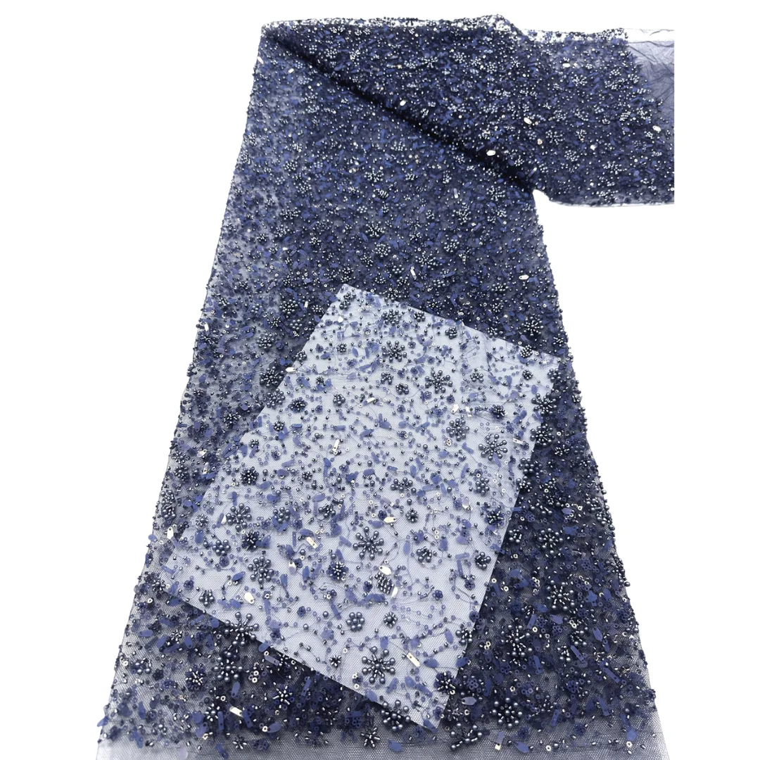 Delicate Snowflake Sequins Mesh Lace Fabric French Dense Snowflake Beaded Embroidered Wedding Party Evening Dress Robe Sewing