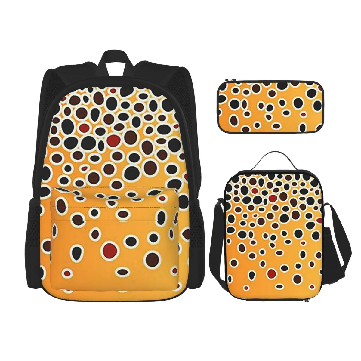 Brown Trout Skin Backpacks Boys Girls Bookbag School Bags Rucksack Lunch Bag Pen Bag Three-Piece Set