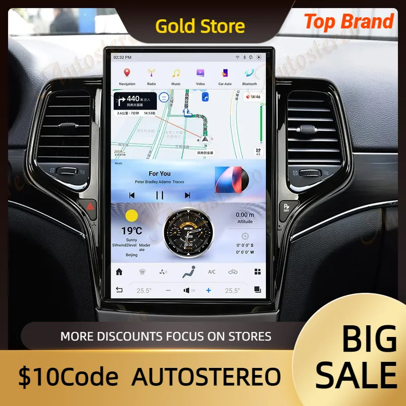 

14.4 Inch Android 8+128GB For JEEP Grand Cherokee 2010-2021 Tesla Style Car GPS Navigation Multimedia Player Radio Tape Headunit